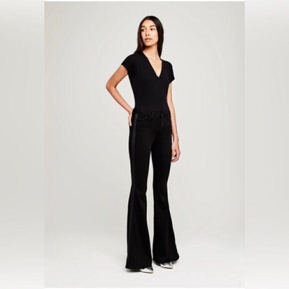 L'AGENCE Denim - L'AGENCE Solana Big Flare Pants Jeans Black High Rise with tuxedo stripe 26 NEW